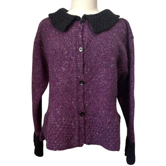 Irish Made 100% Wool Button Down Collared Cardigan Sweater Size Small - Picture 1 of 13